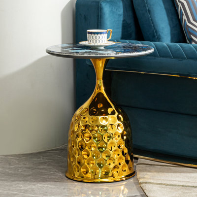Table basse en acier au carbone - plateau rond en fer, chambre à coucher, balcon, ne se décolore pas, table basse dorée d'une hauteur de 20,8 po avec une étagère de style nordique de qualité durable,