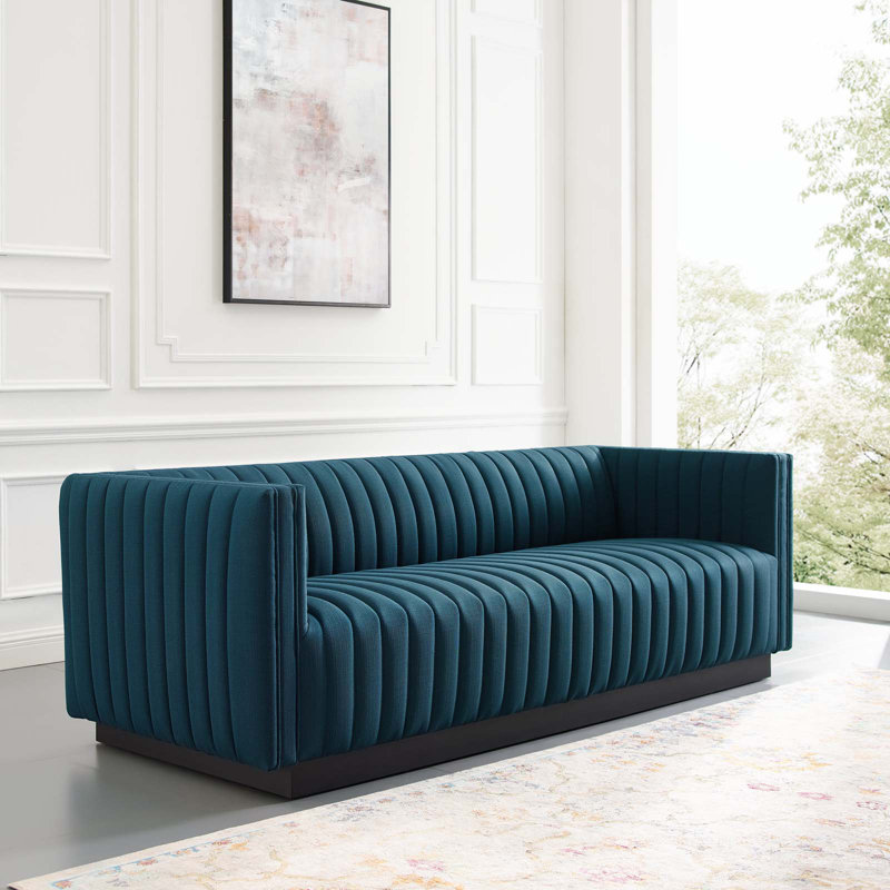 Modway Conjure Channel Tufted Velvet Sofa, Azure Polyester