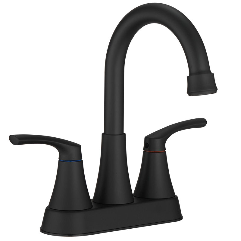 Surging 4-Inch Matte Black Centerset 2-Handle Bathroom Sink Faucet With Drain Assembly, Matte Black