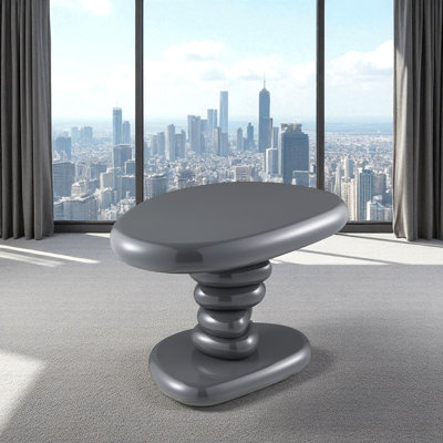 Modern Gray High Gloss Sculptural End Table