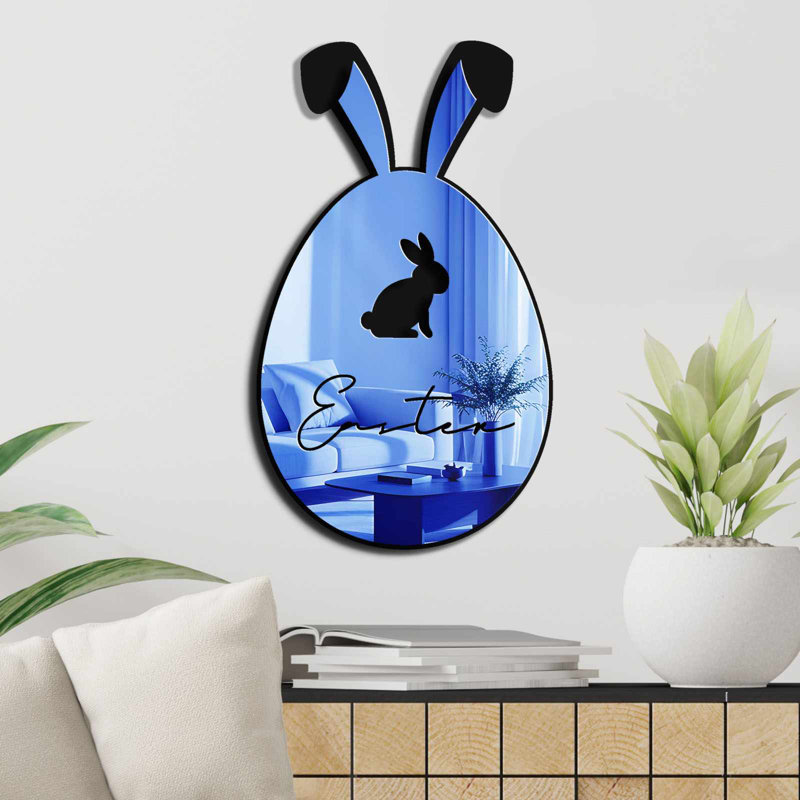 Miroir de Pâques décoratif, bleu, 11,4 po x 19,7 po | 100% PLEXIGLASS (épaisseur: 0,04 pouce) et 100% EVA (épaisseur: 0,4 pouce) | Bandes double face pour une présentation polyvalente | Parfait pour les décorations printanières et les décorations festives