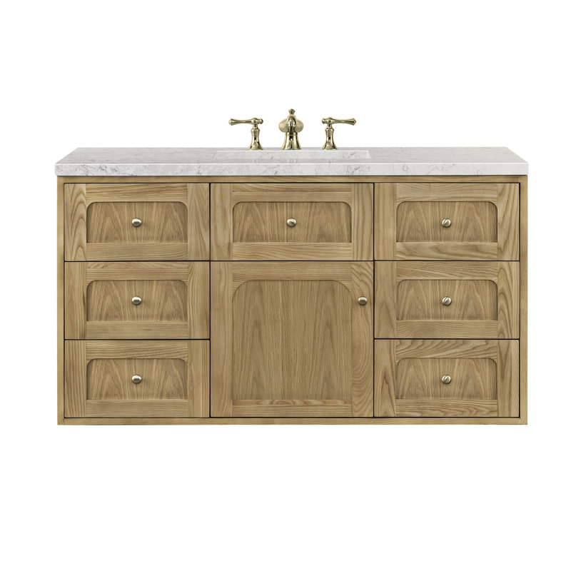 Laurent 48" Single Vanity, Light Natural Oak W/FreePower Wireless Charger, Eternal Jasmine Pearl, Light Natural Oak