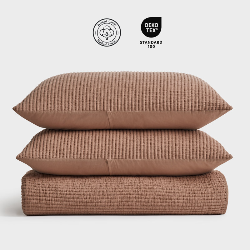 Ribbed Matelassé Cotton Coverlet Set, Clay, Queen Quilt + 2 Queen Shams
