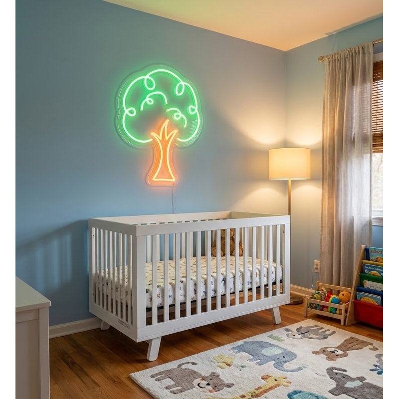  | Enseigne néon à motif d'arbre | Fabriqué avec un tube néon flexible durable qui émet un éclairage lumineux et uniforme pendant plus de 50 000 heures sans se décolorer | 24 x 18 | Vert et orange