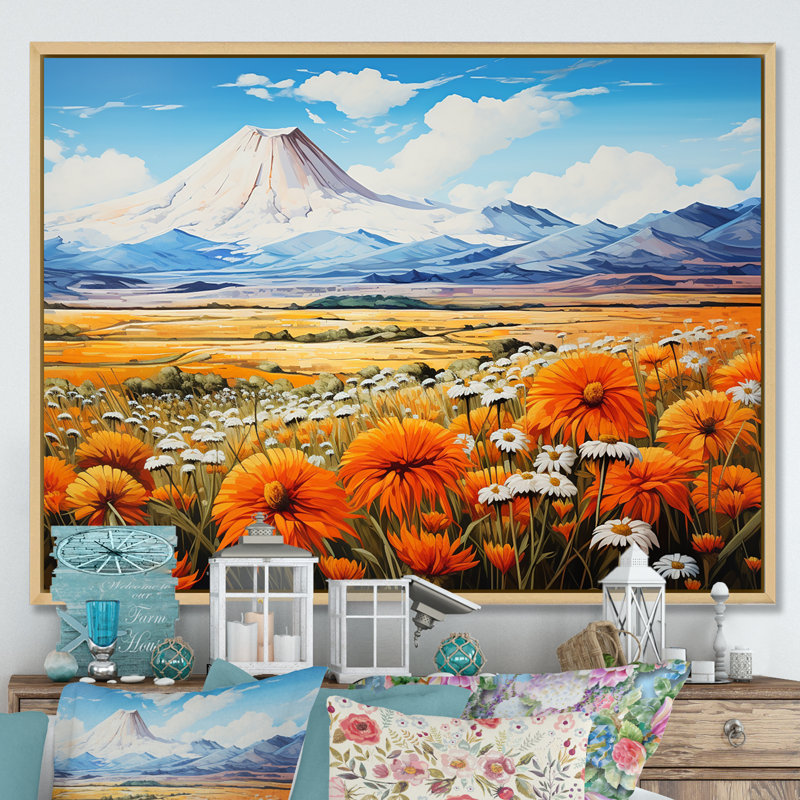 Charme de fleurs sauvages dans un paysage de montagne, Cadre naturel flottant, H 12 po x l 20 po x P 1 po