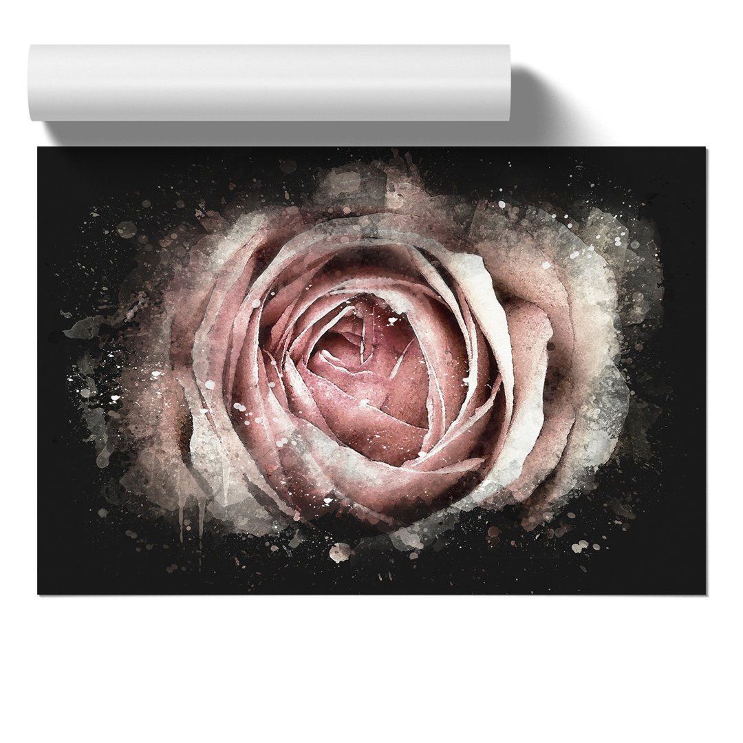 Pink Rose Flower Paint Splash - Frameless Print
