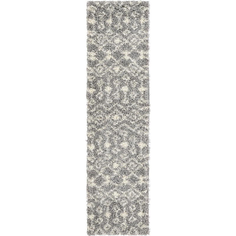 Tapis à poil long gris treillis Griego, Tapis de couloir 2 pi x 8 pi