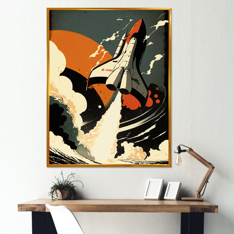 " Space Shuttle ", 34" W x 44" H, Gold Floater Framed