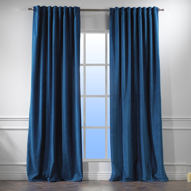 Rideau simple extra long et extra large en velours mat luxueux, 45 bleu marine, L 100 po x L 216 po