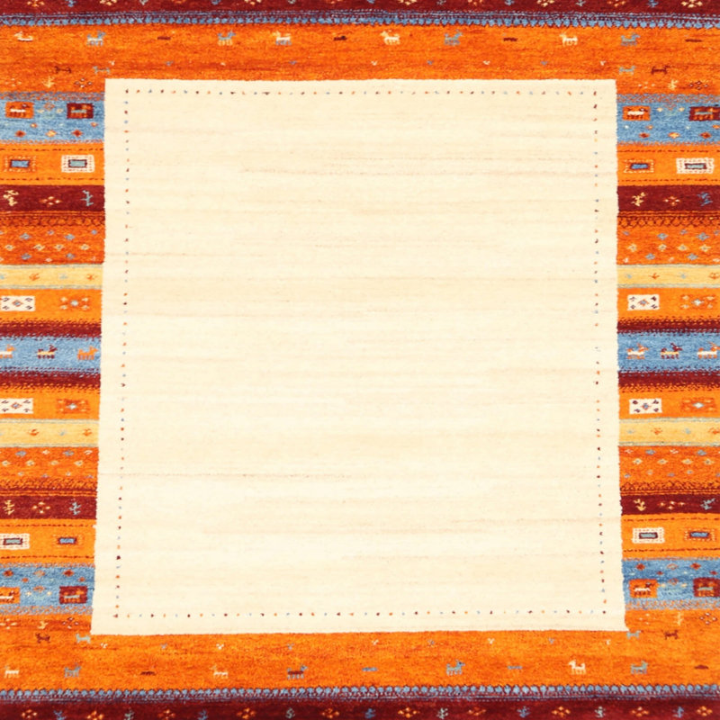 Tapis de zone orange/beige contemporaine Seliga, Carré 7 pi