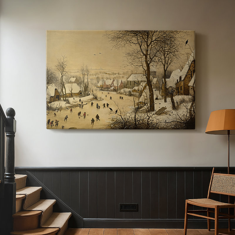 Paysage hivernal avec patineurs et piège à oiseaux-Pierre Bruegel l'Ancien-Toile tendue avec châssis-1565, 18 x 27
