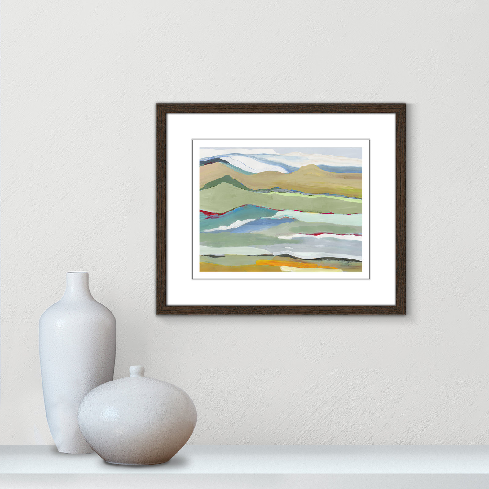 Dee "Goodbye Summer on the Hills" Painting, 16" H x 19" W x 0.75" D, Walnut Wood Framed