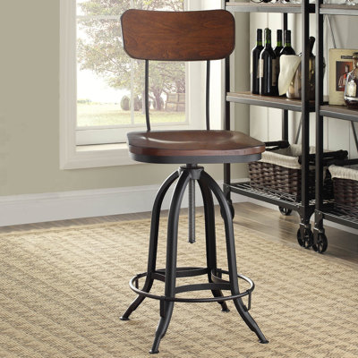 Modern Brown 18.5" x 16.25" x 38.25" Adjustable Swivel Barstool with Curved Back