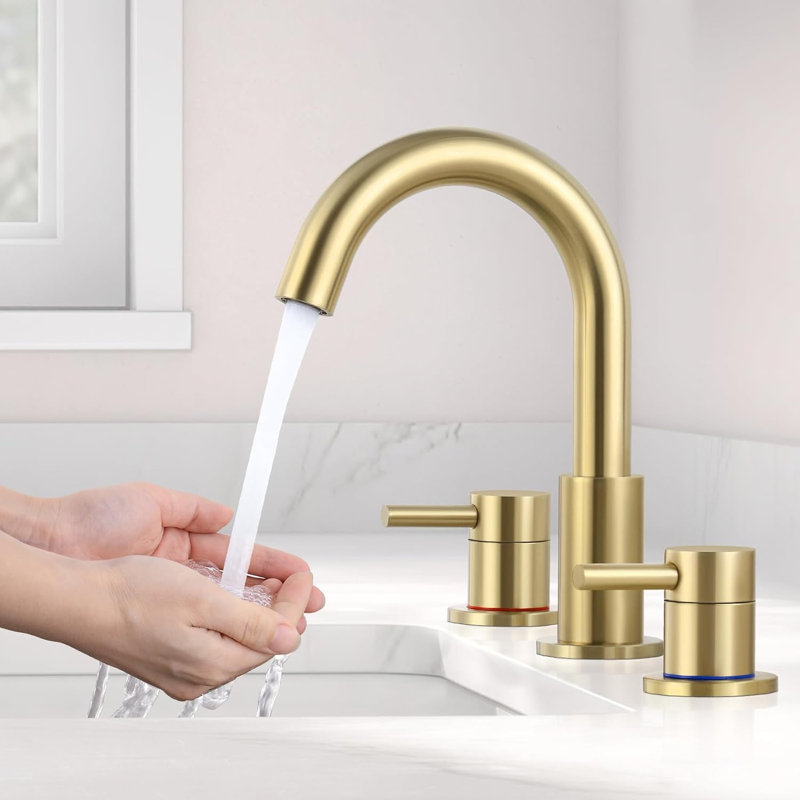 Robinet de salle de bain surdimensionné à 3 trous et 2 poignées avec drain, Or