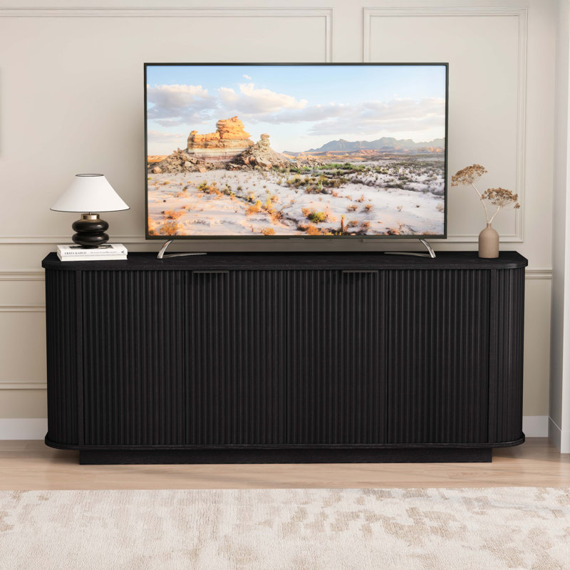 63"Wavy Storage Sideboard, Accent Cabinet, Double-Door Buffet Cabinet with Adjustable Shelves, Black