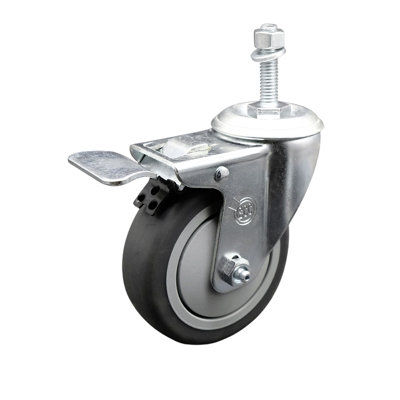 Rubber Swivel 3/8 Inch Stem Caster with Total Lock Brake