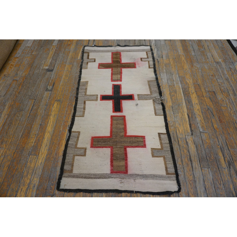 Antique Navajo Geometric Native American Flat Weave Rug