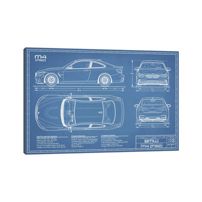 BMW M4 (F82) Blueprint by Action Blueprints - Wrapped Canvas Print