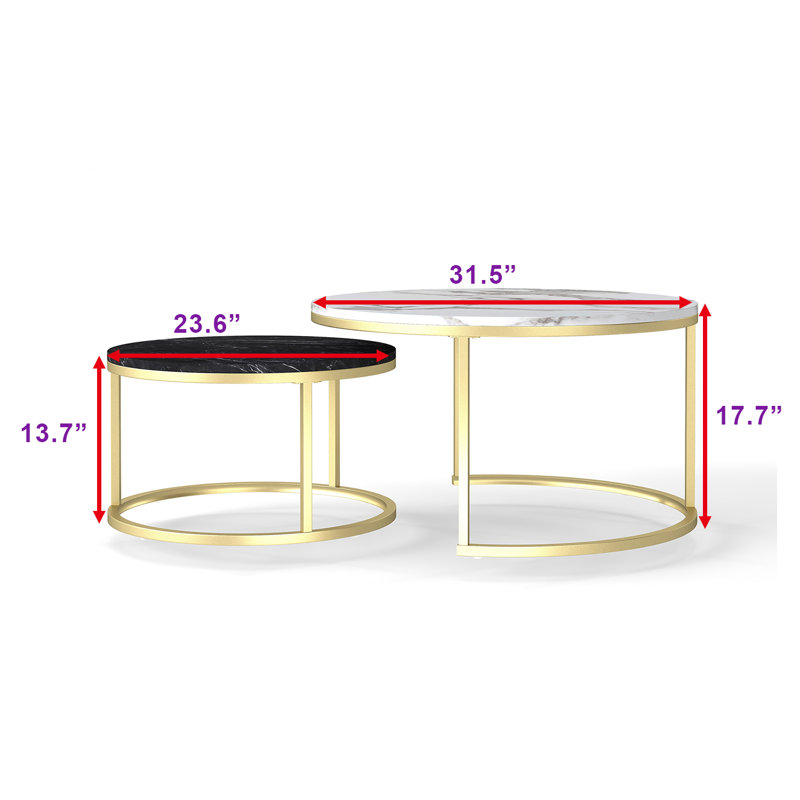 Table basse ronde de 2 tables gigognes de conception moderne pour le salon, table de cocktail circulaire