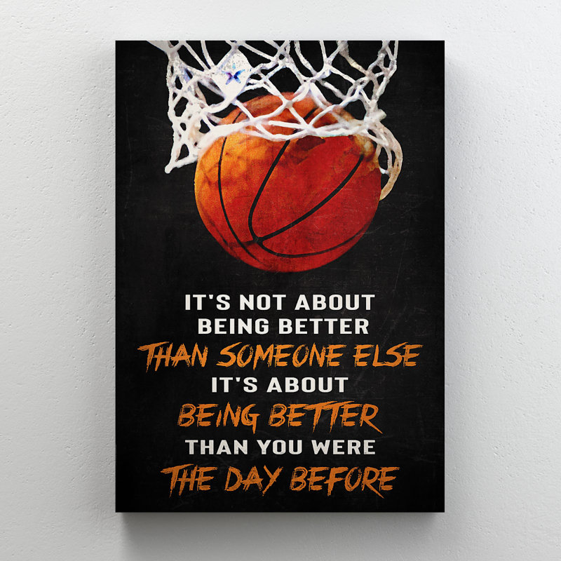 «Basketball - It's Not About Beter Than Someone Else Gallery», toile tendue - Sport Illustration Decor, décoration de salon orange