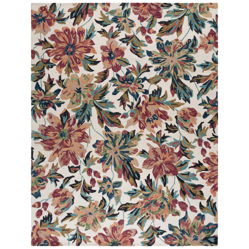 Kannin Hand Tufted Wool/Cotton Floral Rug in Gray/Violet, Rectangle 8' x 10'