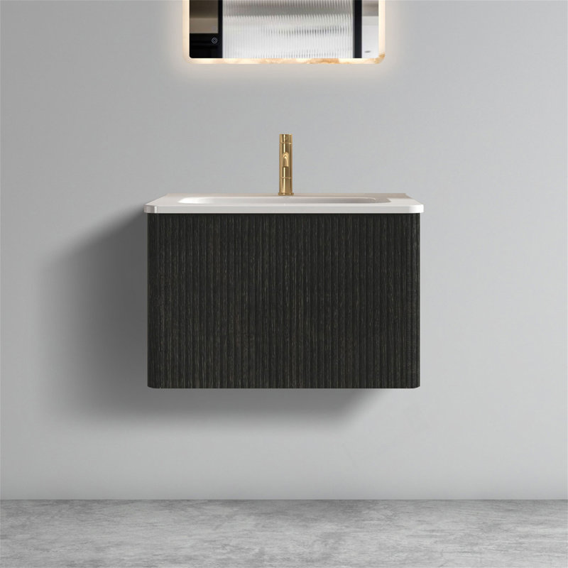 Meuble-lavabo flottant 24 po avec lavabo en céramique intégré, Noir, 24"