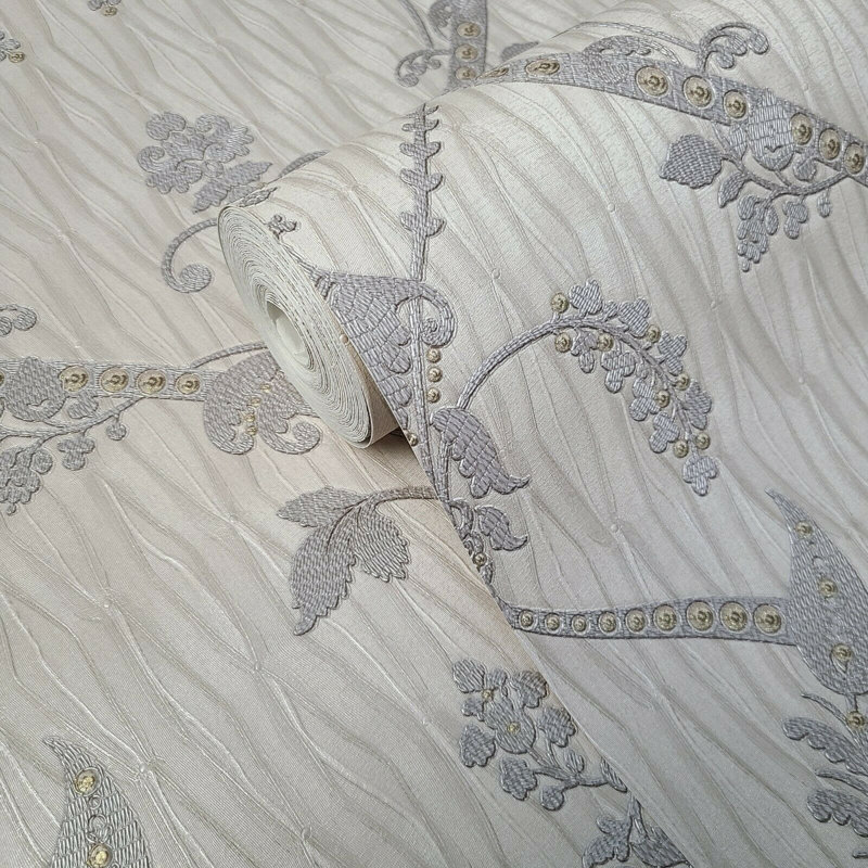 Papier peint damassé brun clair taupe