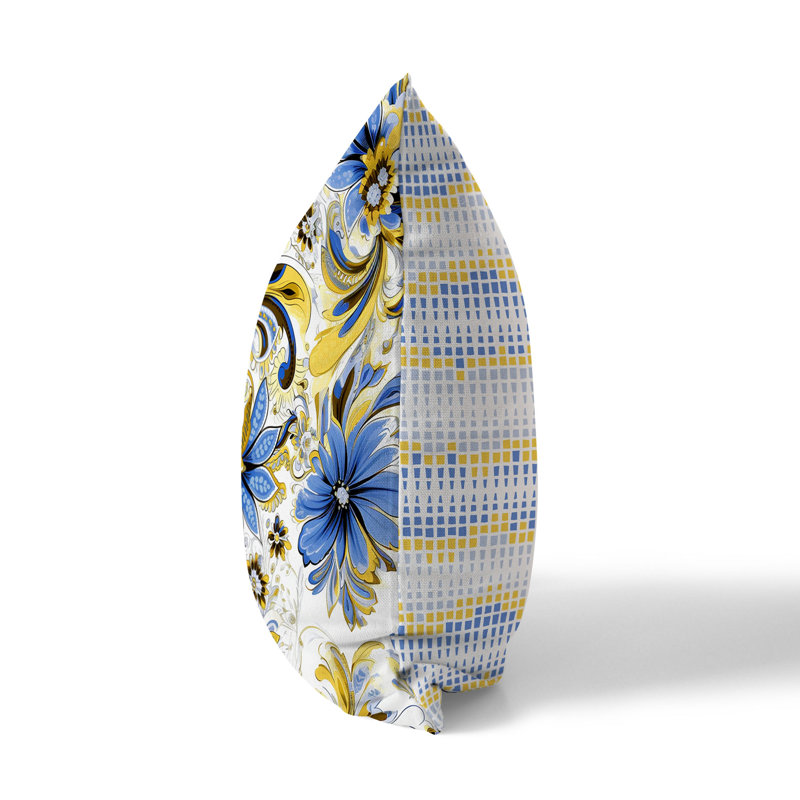Coussin décoratif réversible Wild Flora Fusion, H 18 po x l 18 po, Floral bleu / jaune