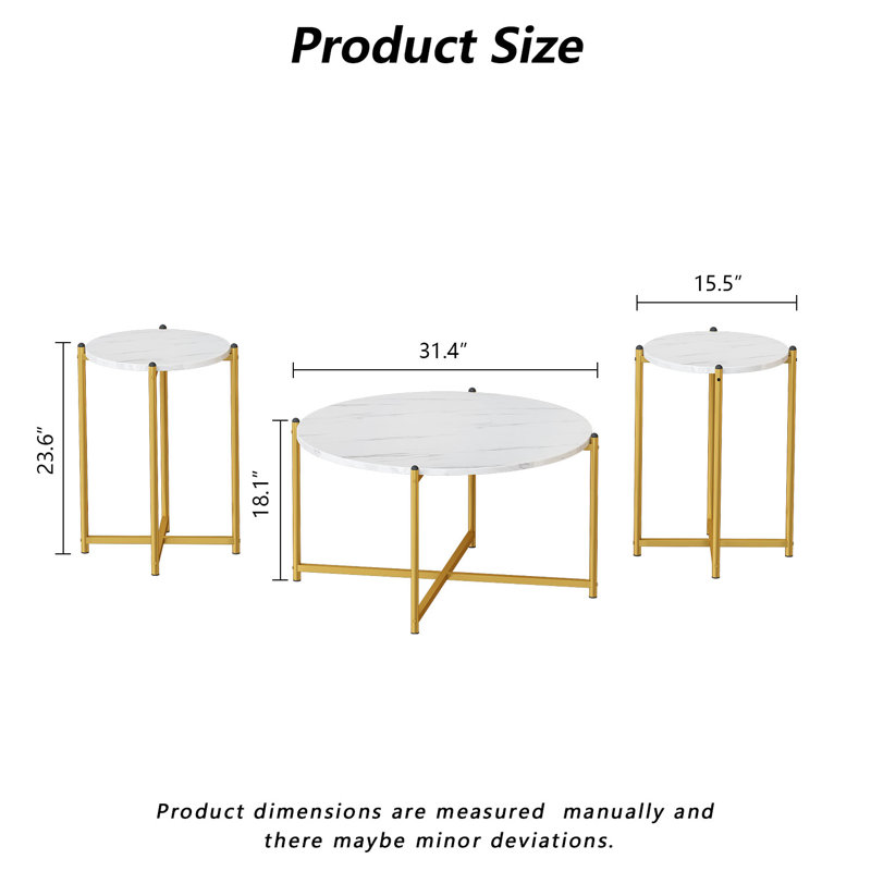 Ensemble de tables basses 3 pièces Gallina, Blanc