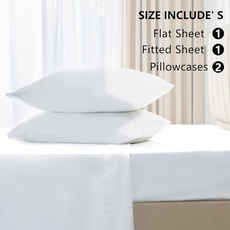 Microfiber Soft Sheet Set,Deep Pocket, Silky Soft, Wrinkle-Resistant, Twin Size., White, Twin Sheet Set with 2 Pillowcases