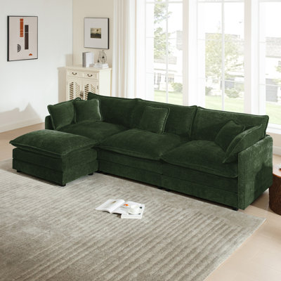 Canapé d'angle modulaire surdimensionné en forme de L, confortable et entièrement recouvert d'un revêtement rembourré, avec pouf réversible, idéal pour le salon, le bureau à domicile, le salon ou l'hôtel.