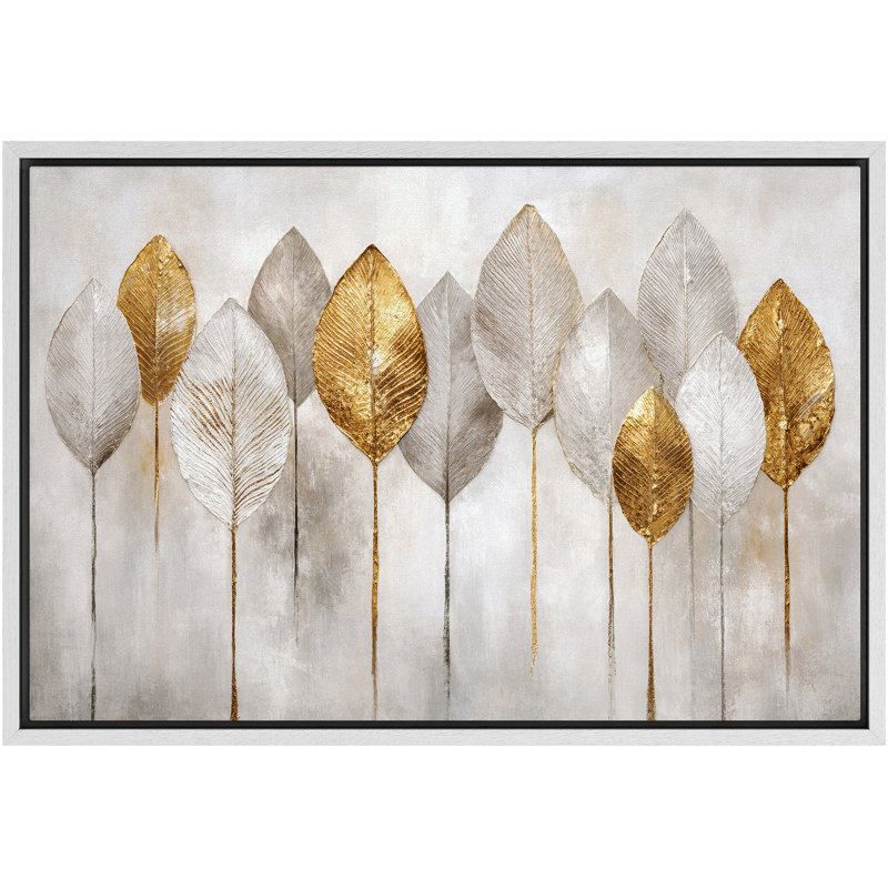 Art de feuilles d'or doré, photos de salon botanique moderne, impression sur toile encadrée, estampe numérique, Cadre blanc