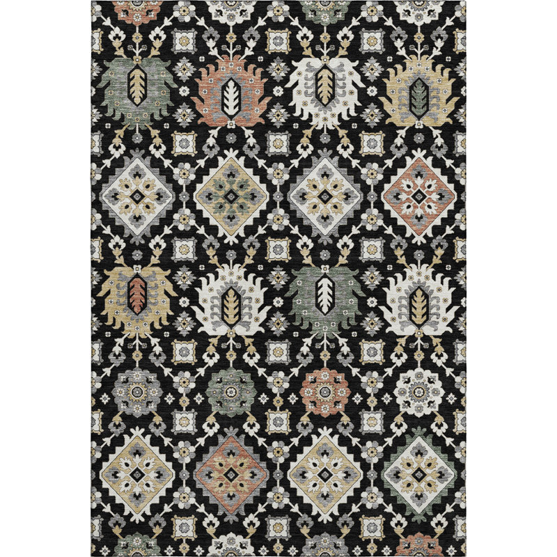 Premium Machine Washable Mayfield AMF2200 bohemian Rug, 3' x 5', Black