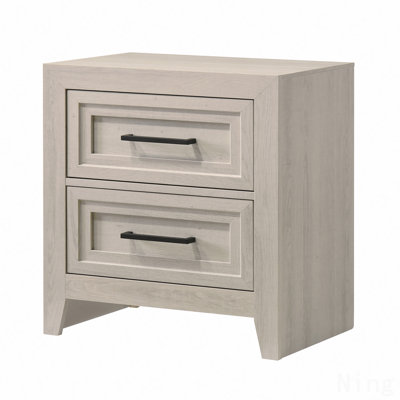 1Pc Contemporary Two Drawer Nightstand Geometric Design Off-White Finish Wooden Furniture