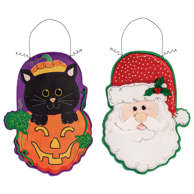 Décoration de porte Jack O 'Lantern & Black Cat / Santa