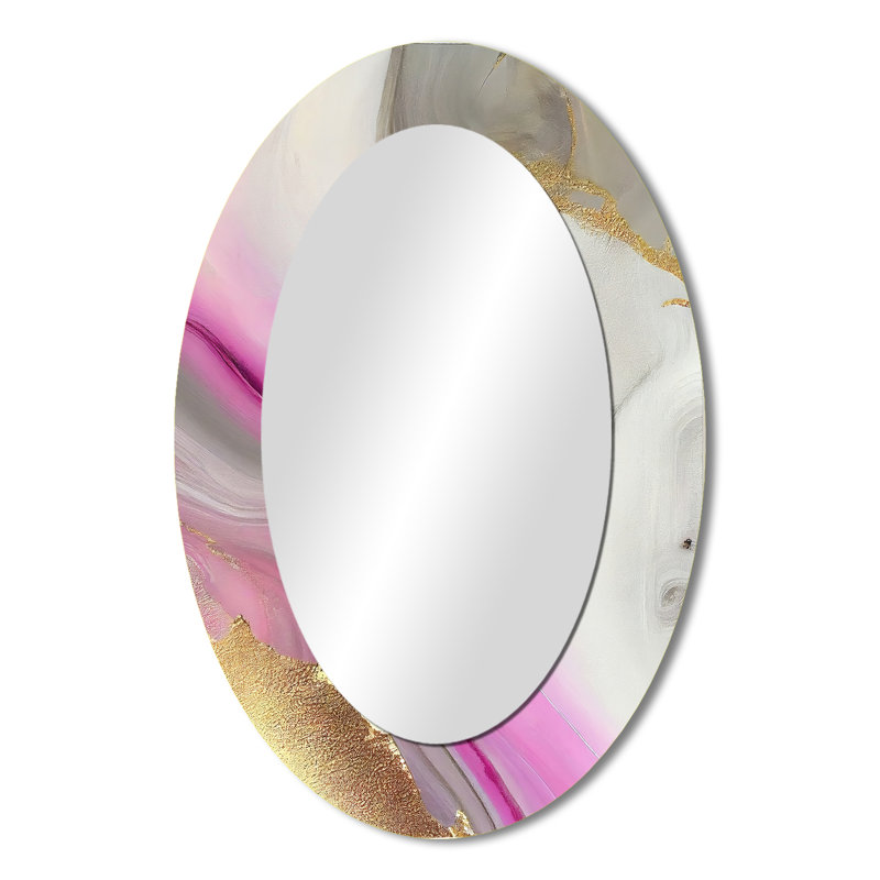 Miroir mural rose et doré à motif abstrait en marbre II, 36 po x 24 po