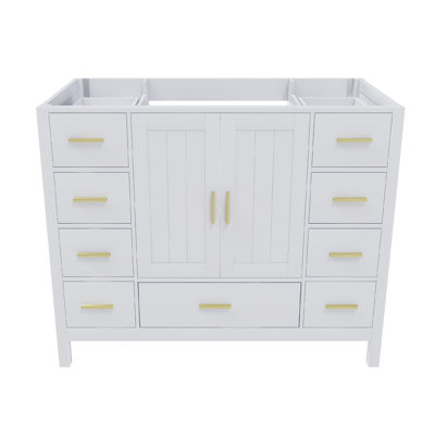 Base de meuble-lavabo 42 po avec 2 portes doubles à fermeture douce et 9 tiroirs lisses avec glissières (blanc)