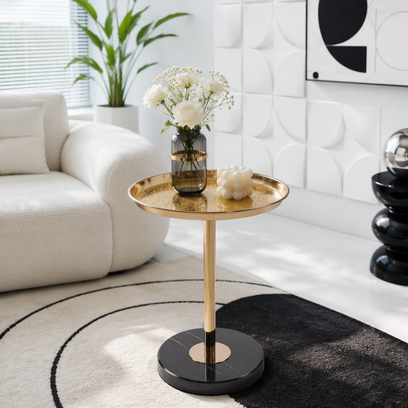 Table d'appoint réglable en métal et marbre, Gold/Black