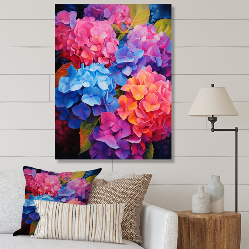 Essence rayonnante d'hortensia bleu corail - Imprimé, H 20 po x l 12 po x P 1 po, Toile tendue