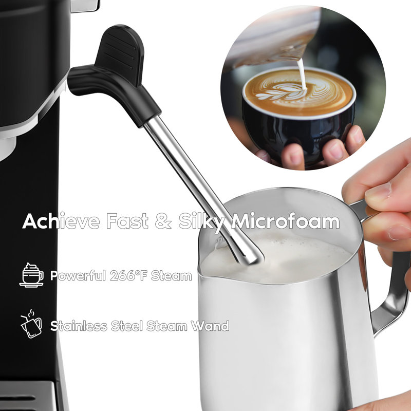Casabrews Black Stainless Steel Automatic Espresso Machine with Steam Wand
