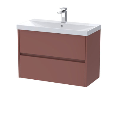 nuie Havana 800mm Soft linen 2 Drawer Wall Hung Vanity Unit With Thin Edge Basin
