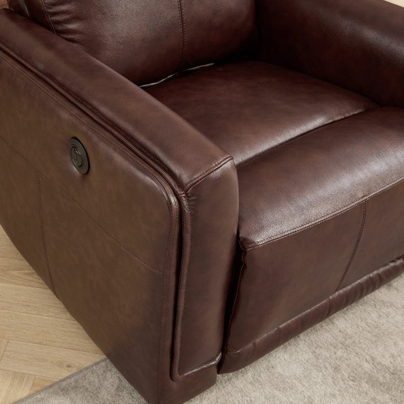 Canapé inclinable ergonomique 82 po en cuir fleur classique avec USB et Type-C (ensemble de 2), Espresso brun