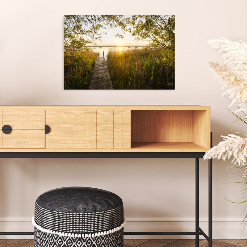 Impression sur toile, "Golden Jetty Abstract Contemporary Forest Landscape", H 16 po x l 24 po