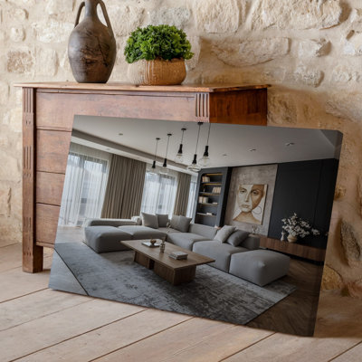 Toile Un salon moderne exsudant l'élégance avec un canapé modulaire en peluche spacieux orné d'un mélange de gris doux et d'art mural sur toile