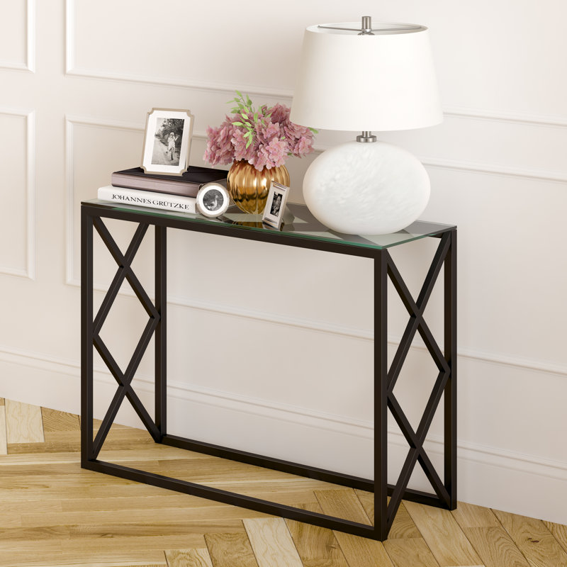 Glass Top Console Table, Blackened Bronze