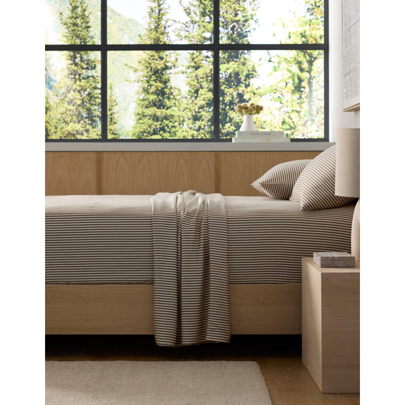 Bamboo Sheet Set, Split King Sheet Set, Classic Stripe in Ebony