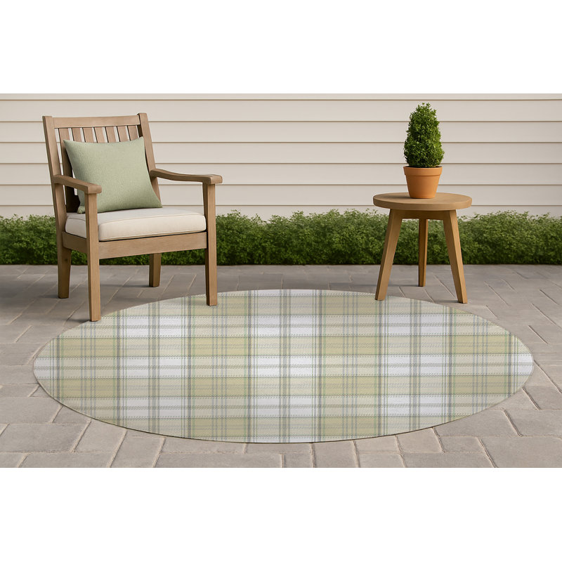 Bully Plaid Non-Slip Outdoor Rug, Round 5'