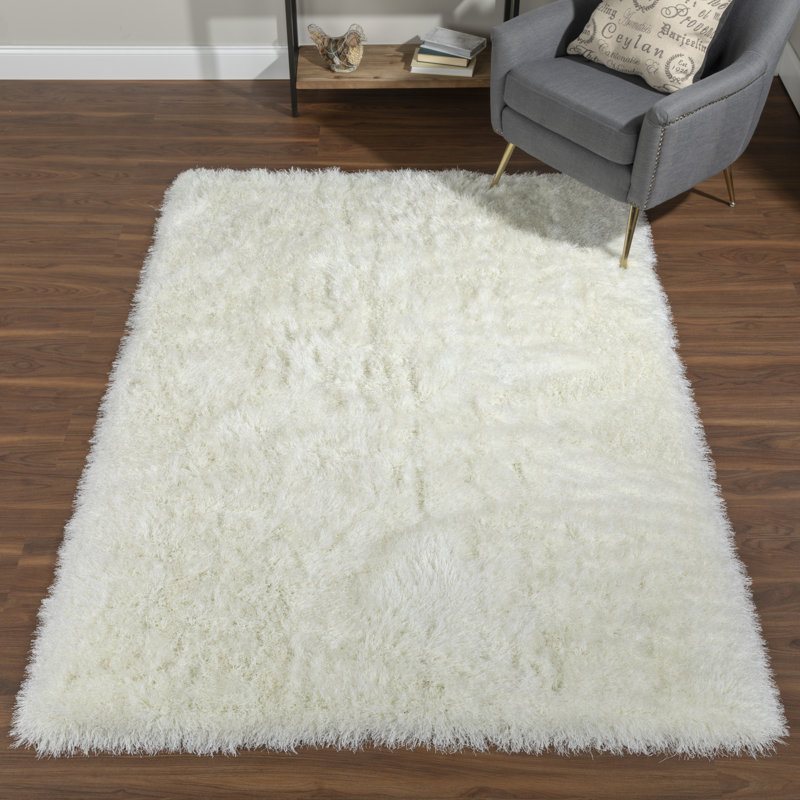 Tapis blanc touffeté à la main Petrey, Rectangle 5 pi x 7 pi 6 po