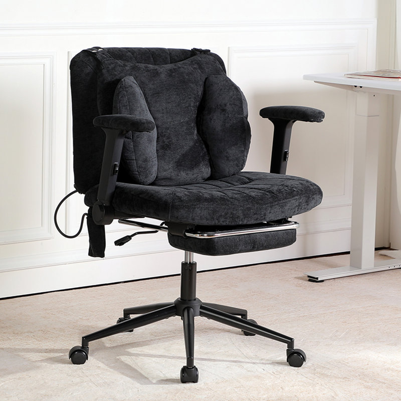 Criss Cross Legged Home Office Chair With Flip-Up Butterfly Back, Wide Seat Desk Chair With Flip-Up and Adjustable Arms, Wheels and Airbag Lumbar Support, Modern  Chair For Home Office (BLACK)