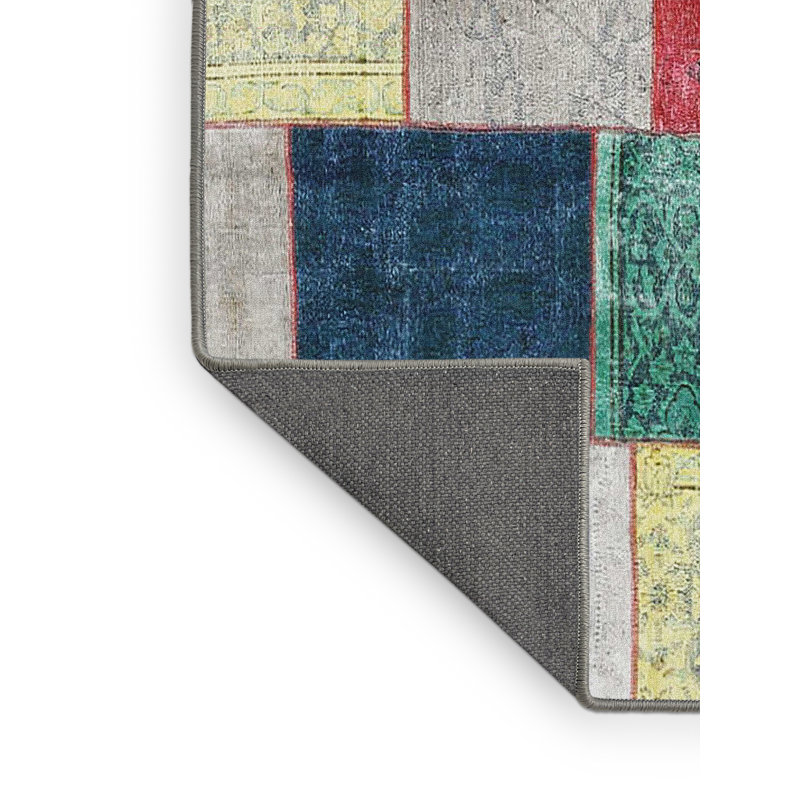 Tapis rose/jaune/vert contemporain, Rectangle 2 pi x 5 pi